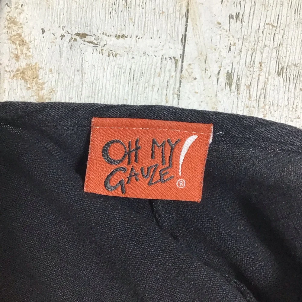 Oh My Gauze! Black Button Up Long Tunic Style Top Lagenlook Size 1 US 6-10 - Picture 5 of 8